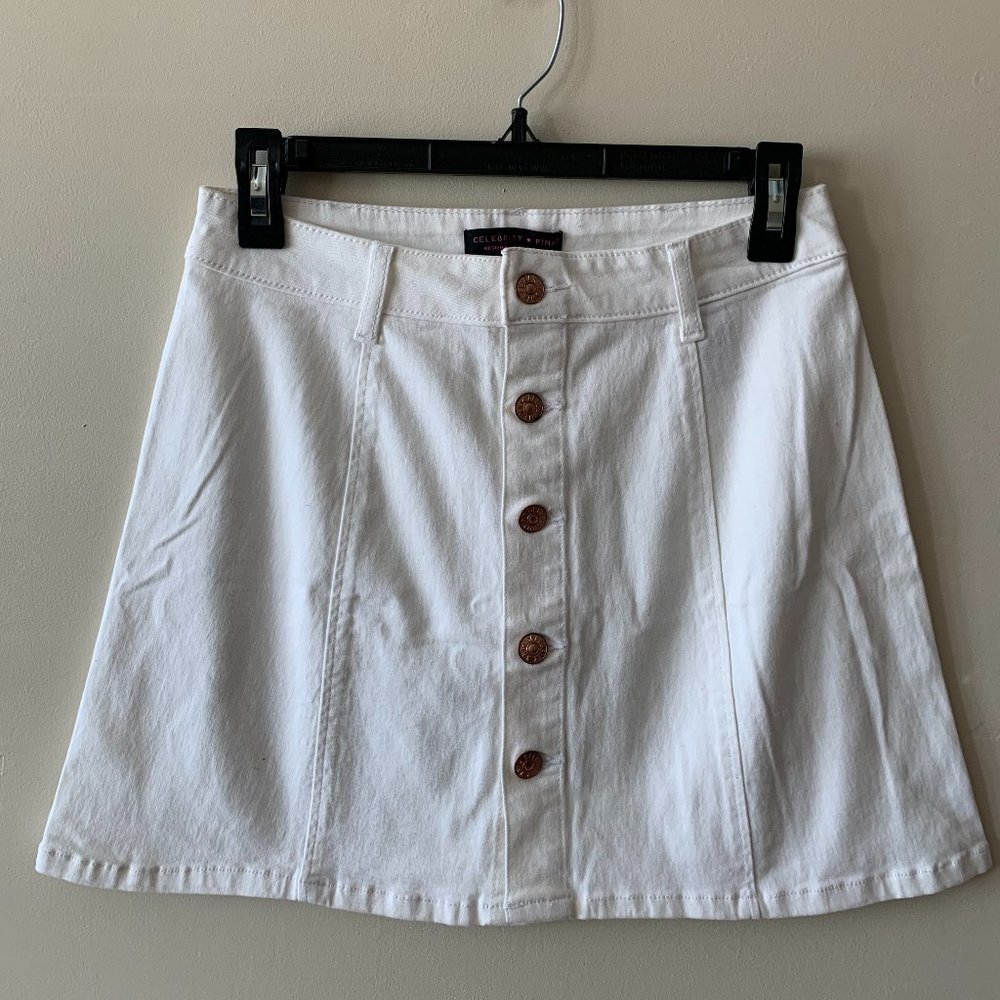 White Button-Down Denim Skirt